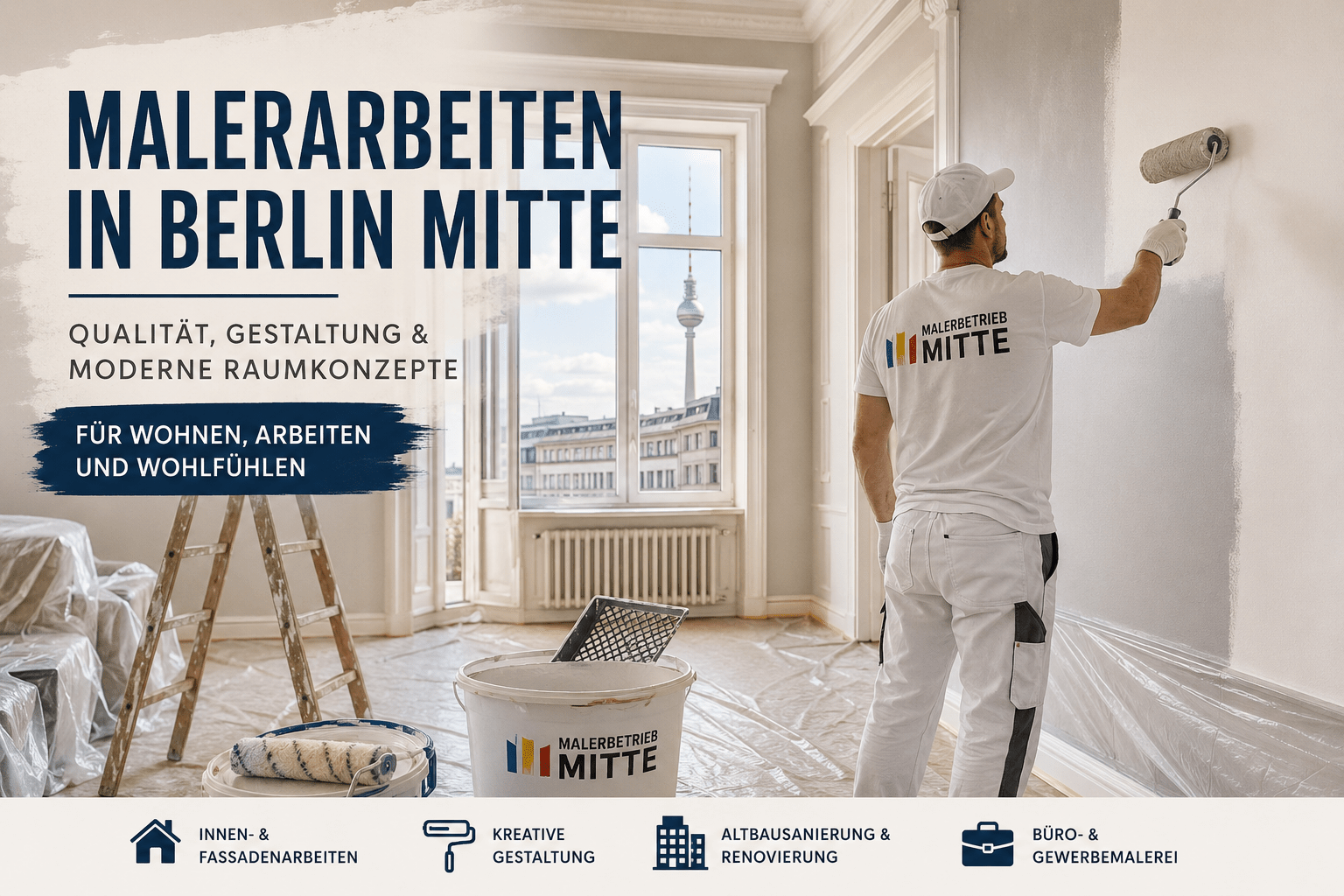 Malerteam führt hochwertige Innenanstriche in einer modern renovierten Berliner Altbauwohnung durch