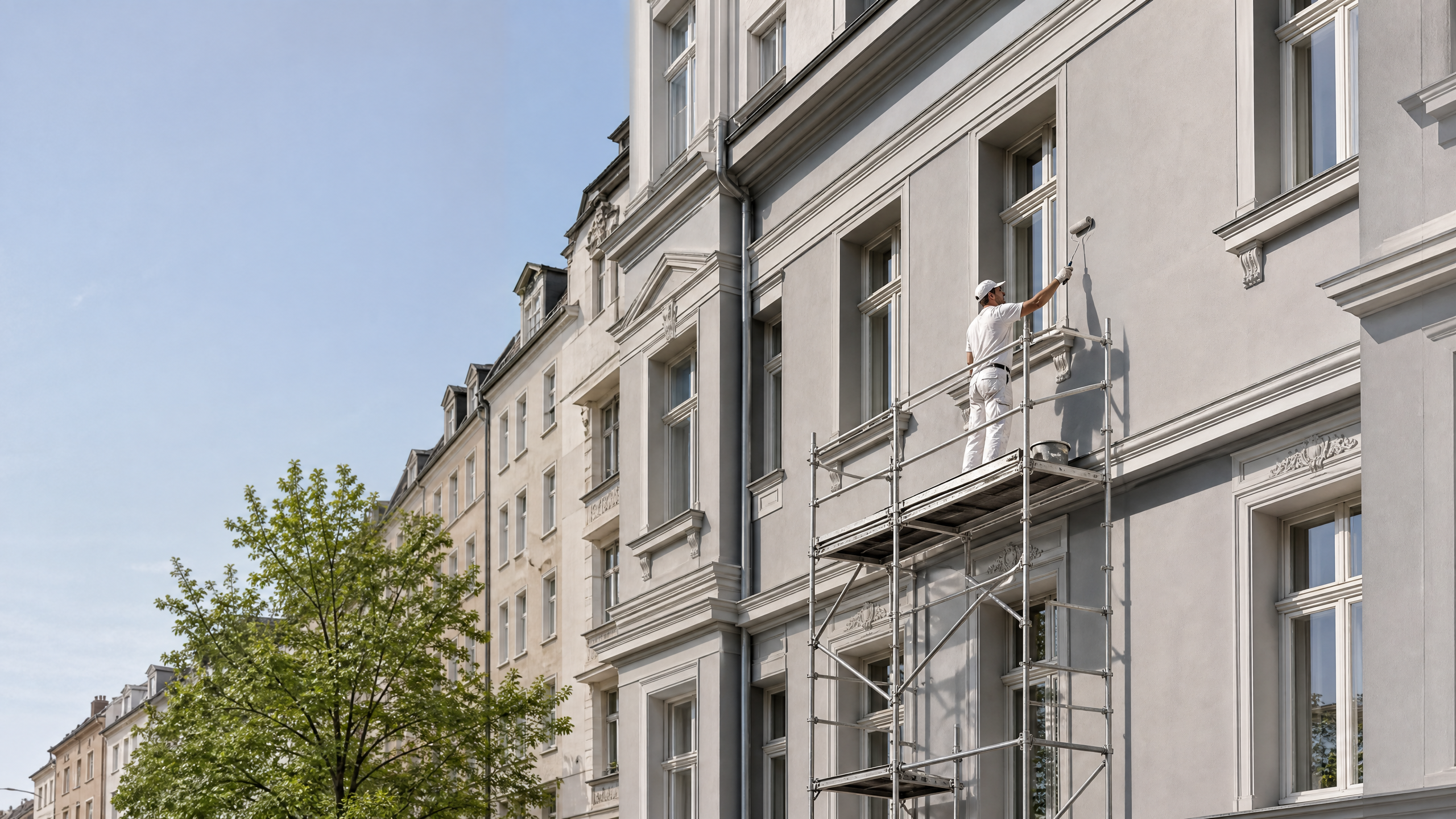 Professioneller Fassadenschutz an einem Berliner Wohnhaus