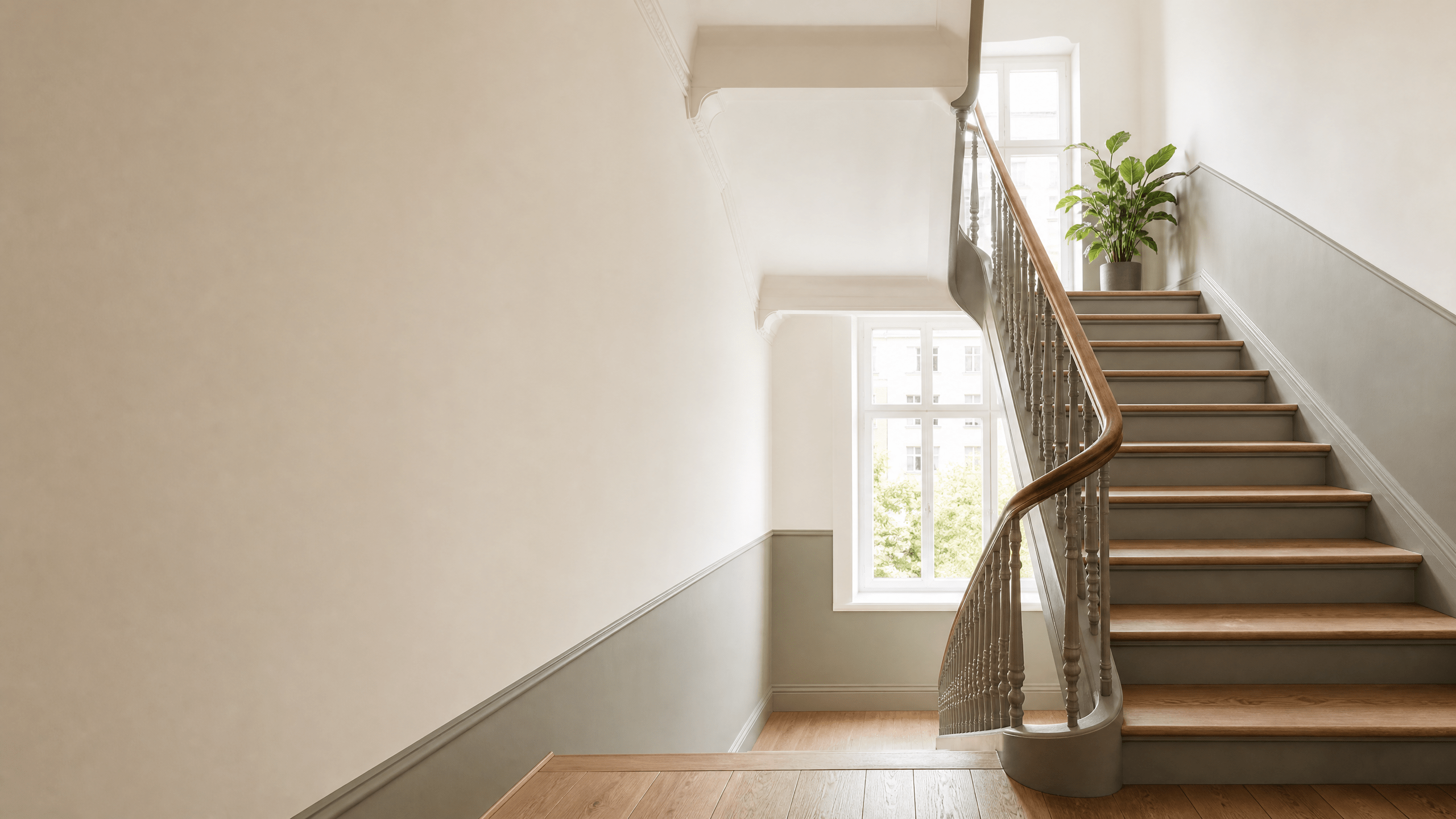 Frisch renoviertes Treppenhaus eines Berliner Mehrfamilienhauses
