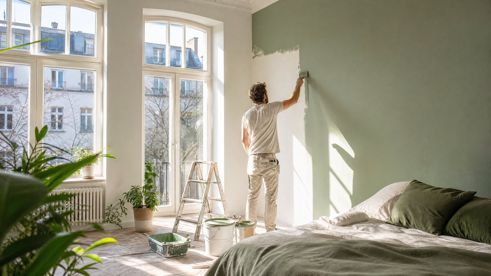 Illustration zu: Ökologische Wandfarben: Eine gesunde Wahl für Ihr Zuhause - Nachhaltige Wandfarben im Schlafzimmer: Gesundes Wohnklima in Berlin-Mitte