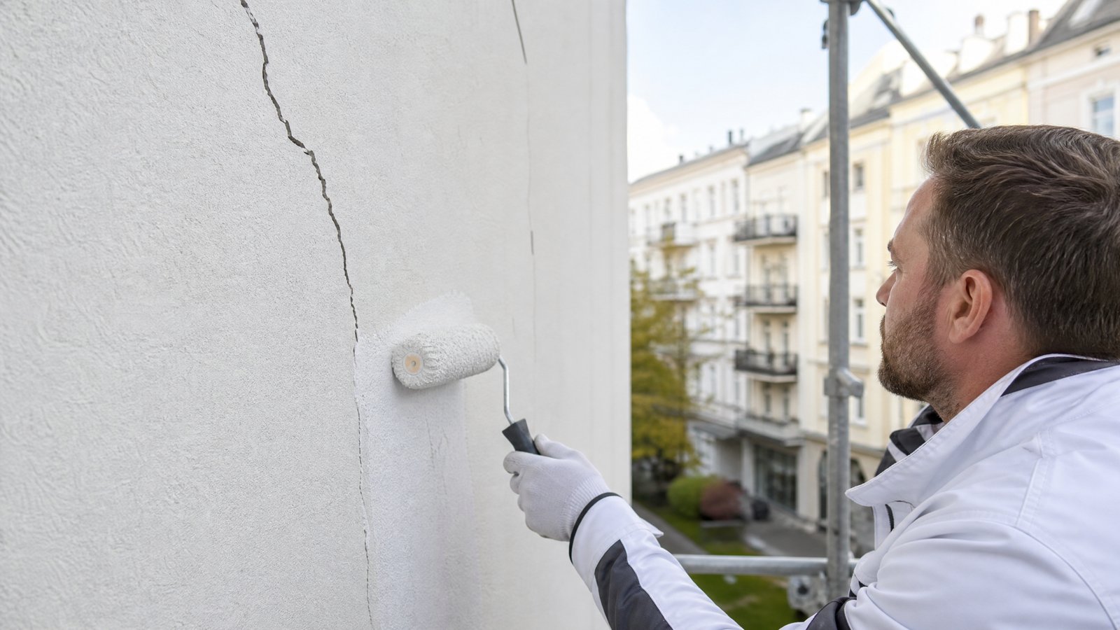 Illustration zu: Rissüberbrückung: Wenn die Fassade Risse zeigt - Fassadenschutz vor Witterung: Warum ein rechtzeitiger Anstrich Geld spart