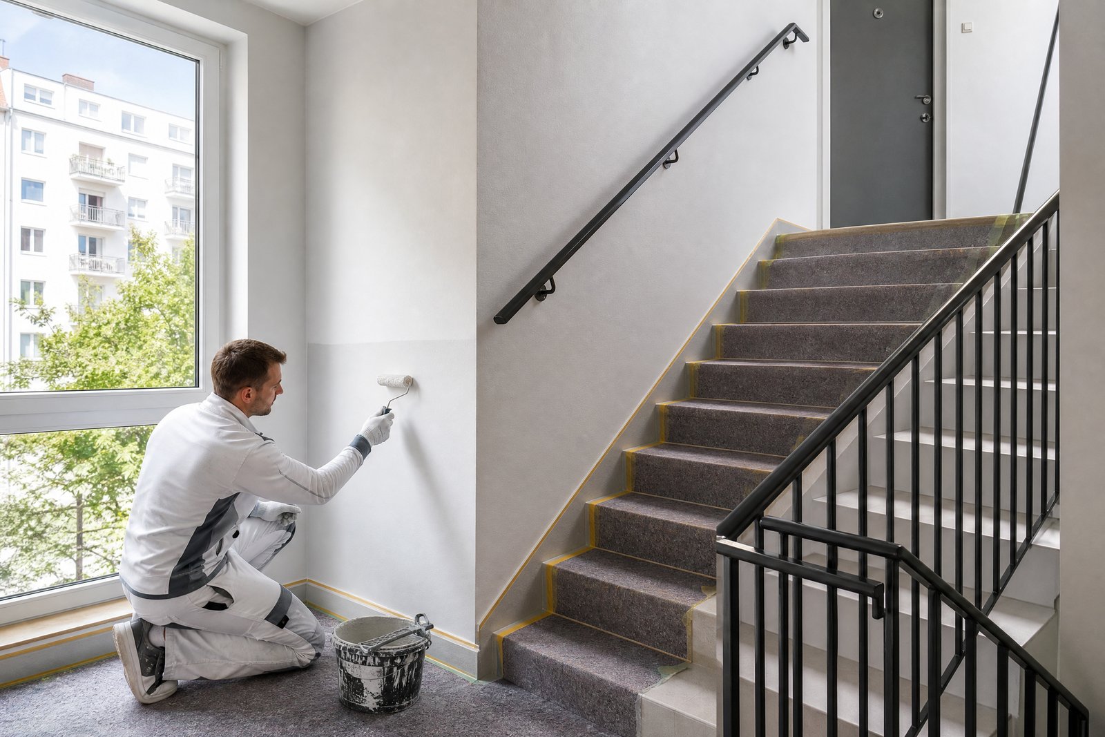 Illustration zu: Anforderungen an Farben und Materialien: Strapazierfähigkeit und Langlebigkeit - Treppenhausrenovierung in Mehrfamilienhäusern: Die Visitenkarte Ihrer WEG