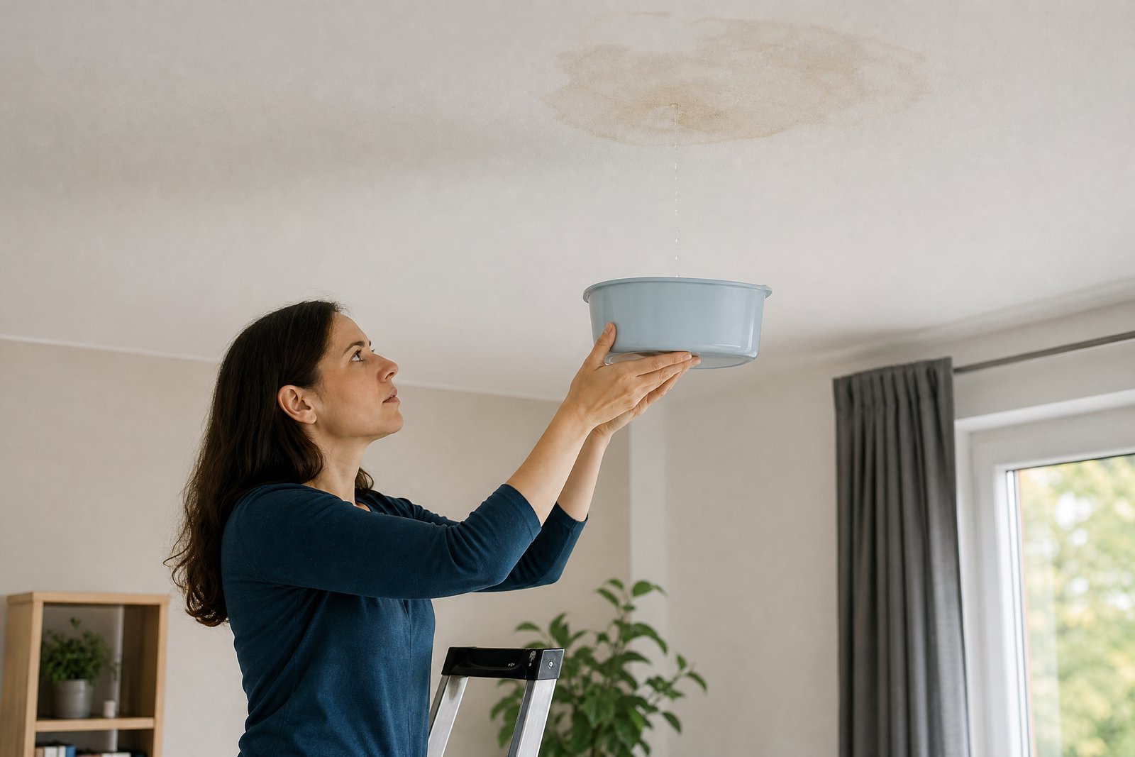 Illustration zu: Erste Maßnahmen bei einem Wasserschaden - Wasserschaden an der Decke: Erste Hilfe und professionelle Instandsetzung