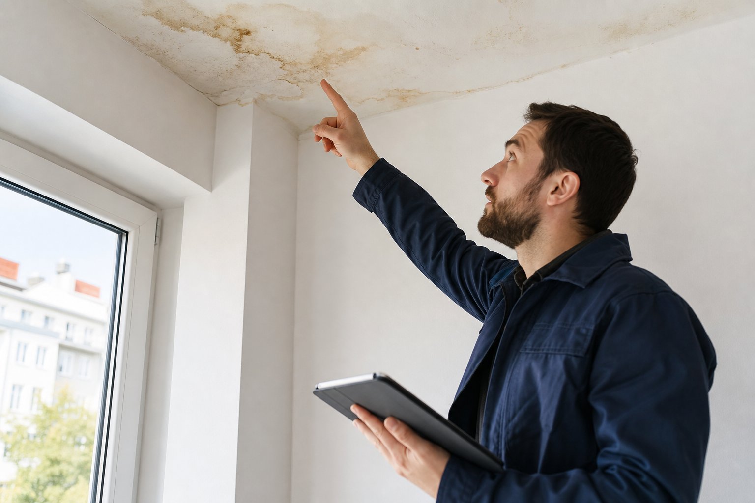 Illustration zu: Ursachenforschung und Schadensanalyse - Wasserschaden an der Decke: Erste Hilfe und professionelle Instandsetzung