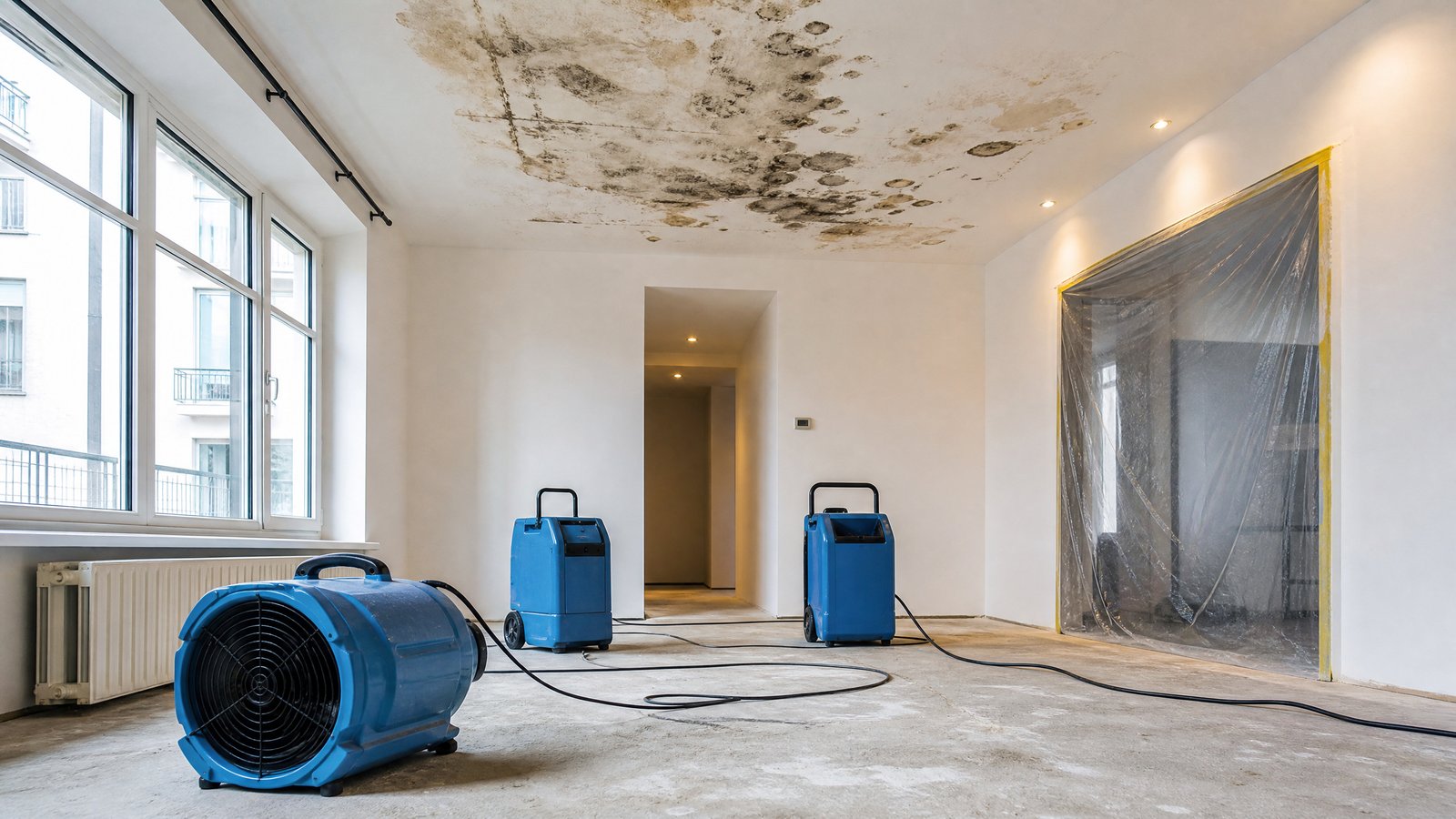Illustration zu: Professionelle Trocknung der Bausubstanz - Wasserschaden an der Decke: Erste Hilfe und professionelle Instandsetzung